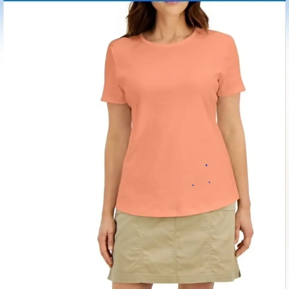 TALBOTS TEE Top M Peach 100% PIMA COTTON Pullover CrewNeck ShrtSlv Women T-shirt